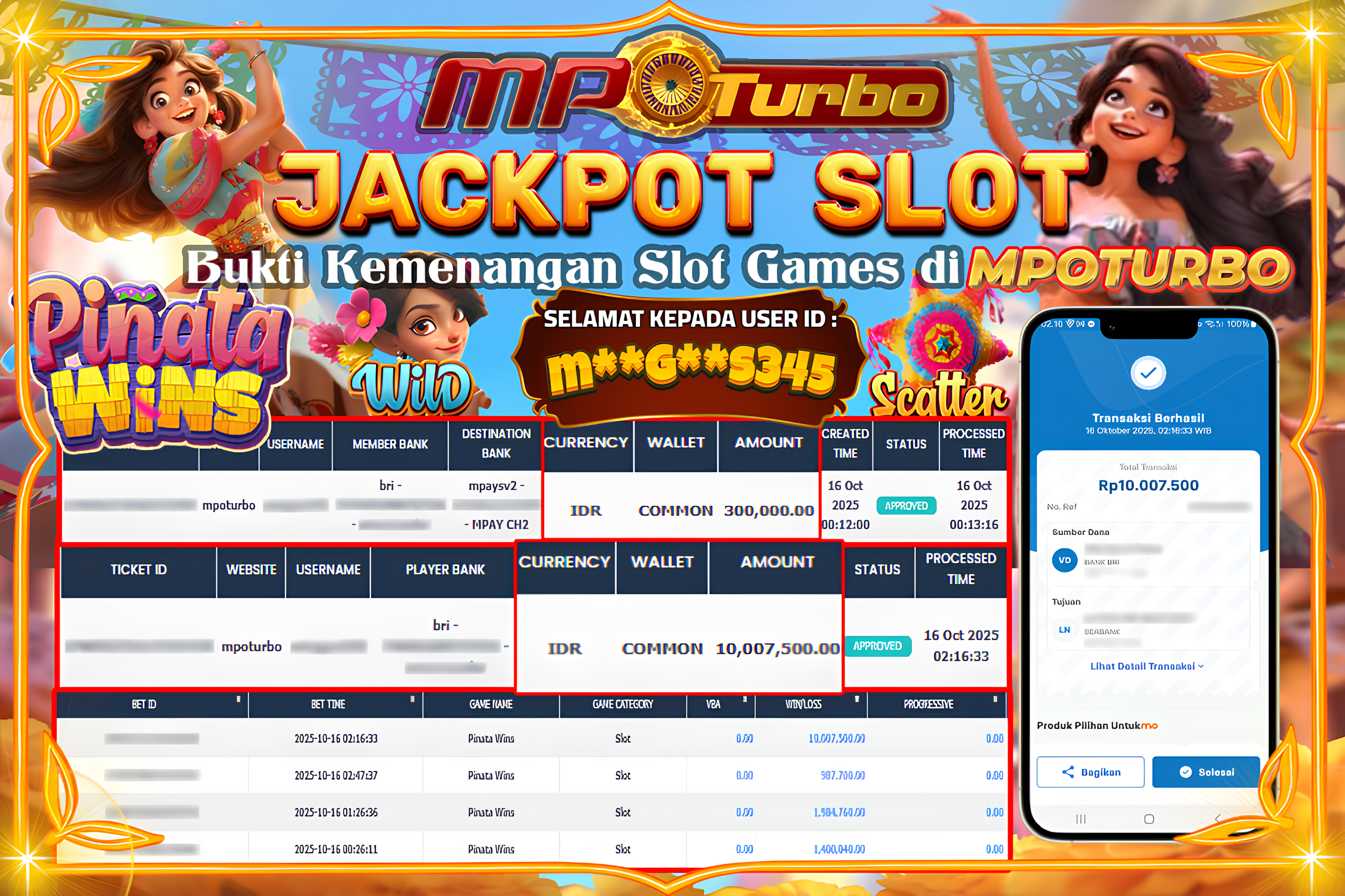 MPOTURBO JACKPOT SLOT PNATA WINS - PG SOFT Rp 10,007,500.00,- LUNAS